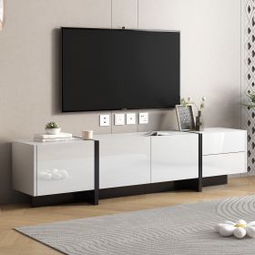 [VIDEO provided] ON-TREND White & Black Contemporary Rectangle Design TV Stand, Unique Style TV Console Table for TVs Up to 80''