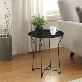 Round Metal Tray Black End Side Table, Removable Tray Outdoor & Indoor Drink, Snack, Coffee Table, Telephone Table