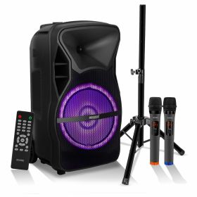 5 Core Party Speaker Portable PA System 2 Wireless Microphone Bluetooth Loud Big Subwoofer Active Powered DJ Karaoke Machine for Studio Indoor Outdoor