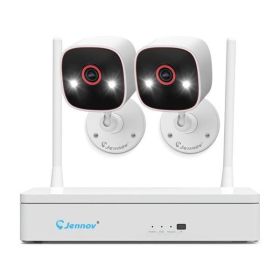 Jennov 3MP 2K Outdoor/Home Mini Cam Wireless Security Camera System Night Vision NVR with 500G HDD Kit