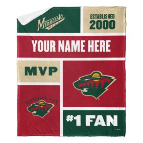 [Personalization Only] OFFICIAL NHL Colorblock Personalized Silk Touch Sherpa Throw Blanket - Minnesota Wild