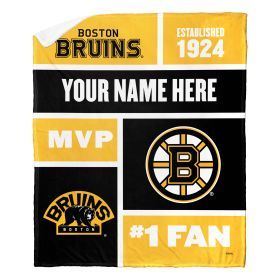 [Personalization Only] OFFICIAL NHL Colorblock Personalized Silk Touch Sherpa Throw Blanket - Boston Bruins