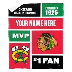 [Personalization Only] OFFICIAL NHL Colorblock Personalized Silk Touch Sherpa Throw Blanket - Chicago Blackhawks