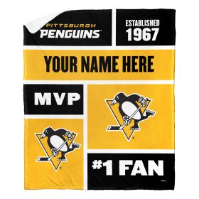 [Personalization Only] OFFICIAL NHL Colorblock Personalized Silk Touch Sherpa Throw Blanket - Pittsburgh Penguins