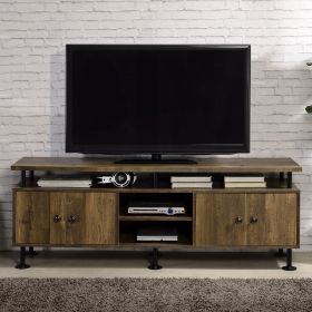 Rustic Oak and Black 2-Shelf TV Stand