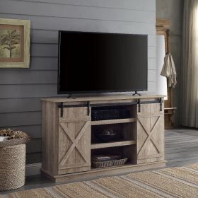 Oak TV Stand with 2 Sliding Barn Doors