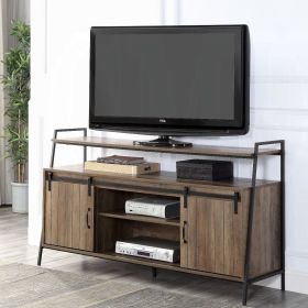 Rustic Oak and Black TV Stand with Sliding Barn Door