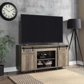 Grey Washed TV Stand with 2 Sliding Barn Doors