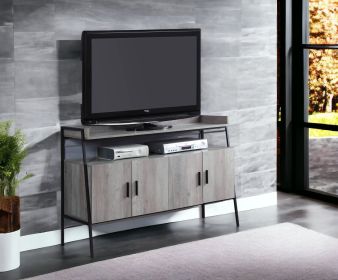 Grey Oak and Black 4-Door TV Stand