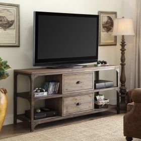 Weathered Oak and Antique Silver 4-Shelf TV Stand