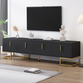 ON-TREND Modern TV Stand with Metal Legs and Gold Handles for TVs Up to 80'', Media Console Table with Cabinets and Adjustable Shelves