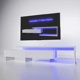 TV Console with Storage Cabinets, Extendable LED TV Stand with Remote Control