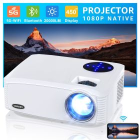 5G WiFi Bluetooth Native 1080P Projector, 20000LM 450" Display Support 4K Movie Projector, High Brightness for Home Theater and Business