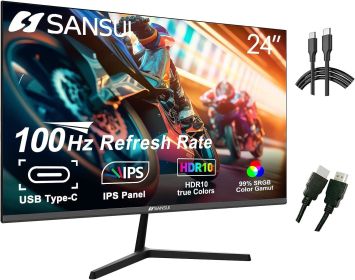 Sansui Monitor 24 inch FHD PC Monitor with USB Type-C, Built-in Speakers Earphone