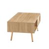 41.34" Rattan Coffee table, sliding door for storage, solid wood legs, Modern table for living room , natural