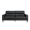 Modern Living Room Furniture Black Top Grain Leather Sofa 1pc Cushion Seat and Back Solid Wood Frame