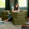 Jaxx Zipline Convertible Sleeper Loveseat & Ottomans, Textured Microvelvet - Moss