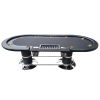 INO Design 96" Elite Oval Dark Knight Black Waterproof Felt Poker Table with Plastic Chip Tray Steel Drop Box