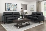 Modern Living Room Furniture Black Top Grain Leather Sofa 1pc Cushion Seat and Back Solid Wood Frame