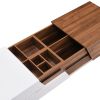 Modern Extendable Sliding Top Coffee Table with Storage in White&Walnut