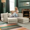 Jaxx Zipline Convertible Sleeper Loveseat & Ottomans, Textured Microvelvet - Ivory