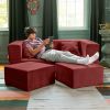 Jaxx Zipline Convertible Sleeper Loveseat & Ottomans, Textured Microvelvet - Berry Red