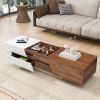 Modern Extendable Sliding Top Coffee Table with Storage in White&Walnut