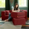 Jaxx Zipline Convertible Sleeper Loveseat & Ottomans, Textured Microvelvet - Berry Red