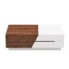 Modern Extendable Sliding Top Coffee Table with Storage in White&Walnut