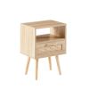 15.75" Rattan End table with drawer and solid wood legs, Modern nightstand, side table for living room, bedroom,natural