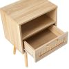 15.75" Rattan End table with drawer and solid wood legs, Modern nightstand, side table for living room, bedroom,natural