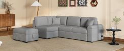 Sleeper Sectional Sofa, L-Shape Corner Couch Sofa-Bed with Storage Ottoman & Hidden Arm Storage & USB Charge for Living Room Apartment, Gray