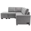 Sleeper Sectional Sofa, L-Shape Corner Couch Sofa-Bed with Storage Ottoman & Hidden Arm Storage & USB Charge for Living Room Apartment, Gray