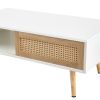 41.34" Rattan Coffee table, sliding door for storage, solid wood legs, Modern table for living room ,White