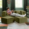 Jaxx Zipline Convertible Sleeper Loveseat & Ottomans, Textured Microvelvet - Moss