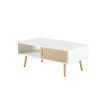 41.34" Rattan Coffee table, sliding door for storage, solid wood legs, Modern table for living room ,White