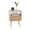 15.75" Rattan End table with drawer and solid wood legs, Modern nightstand, side table for living room, bedroom,natural