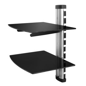 2 Tier Dual Glass Shelf Wall Mount for DVD Players/Cable Boxes/ TV Accessories (Color: Silver)