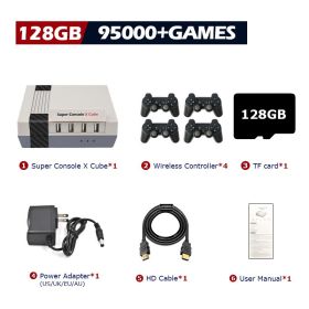 Super Console X Cube Retro Game Console Support 117000 Video Games 70 Emulators for PSP/PS1/DC/N64/MAME with Gamepads (Bundle: US plug, Color: 128G wireless-4)