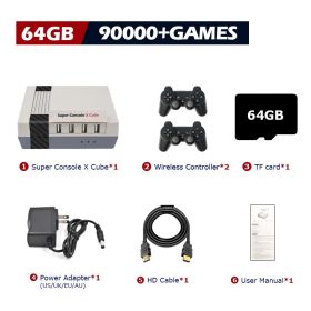 Super Console X Cube Retro Game Console Support 117000 Video Games 70 Emulators for PSP/PS1/DC/N64/MAME with Gamepads (Bundle: US plug, Color: 64G wireless-2)