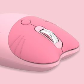 Cartoon Cat Print Wireless Silent Mouse; Kawaii Mouse; 4 Colors Available (Color: Pink)