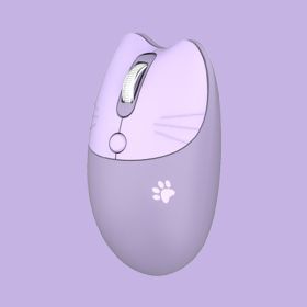 Cartoon Cat Print Wireless Silent Mouse; Kawaii Mouse; 4 Colors Available (Color: Purple)