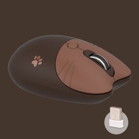 Cartoon Cat Print Wireless Silent Mouse; Kawaii Mouse; 4 Colors Available (Color: Coffee)