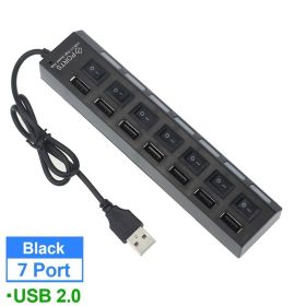 USB HUB 2.0 HUB Multi USB Splitter 4 7 Ports Expander Multiple USB 2 Hab No Power Adapter USB Hub With Independent Switch For PC (Color: Black 7 Port 2.0)