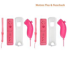 Built-in Motion Plus Remote For Nintendo Wii Controller Wii Remote Nunchuck Wii Motion Plus Controller Wireless Gamepad Controle (Color: 2 pink nunchuck, Ships From: China)