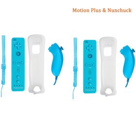 Built-in Motion Plus Remote For Nintendo Wii Controller Wii Remote Nunchuck Wii Motion Plus Controller Wireless Gamepad Controle (Color: 2 blue nunchuck, Ships From: China)