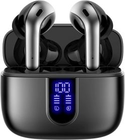 Bluetooth Headphones True Wireless Earbuds LED Power Display Earphones with Wireless Charging Case IPX5 Waterproof in-Ear Earbuds with Mic for TV Smar (Color: Black, size: M)