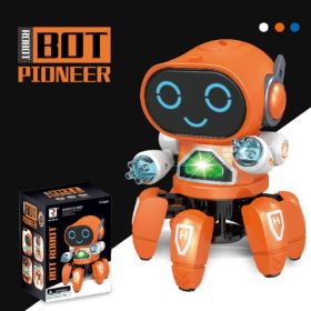 1pc Dancing Electric Six Claw Robot With Light And Music; Children's Toys (Color: Six Claw Robot - Orange)