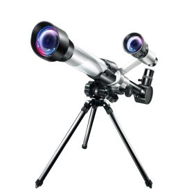 Professional Astronomical Telescope Powerful Monocular Portable HD Moon Space Planet Observation Telescope Gifts for Children (Color: Silver, Ships From: China)