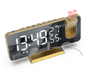 FM Radio LED Digital Smart Alarm Clock Watch Table Electronic Desktop Clocks USB Wake Up Clock with 180Â° Time Projection Snooze (Color: GOLD, Ships From: China)